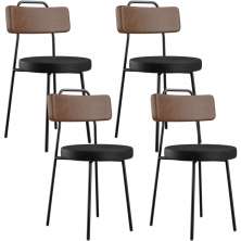 Kit 04 Cadeiras Decorativas Estofada Para Sala Jantar Barcelona L02 Couríssimo Marrom Preto - Lyam
