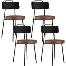 Kit 04 Cadeiras Decorativas Estofada Para Sala Jantar Barcelona L02 Couríssimo Preto Marrom - Lyam