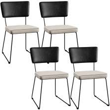 Kit 04 Cadeiras Decorativas Estofada Sala Jantar Allana L02 Couríssimo Preto Linho Cru - Lyam Decor