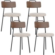 Kit 04 Cadeiras Decorativas Estofada Sala Jantar Barcelona L02 Couríssimo Marrom Linho Bege - Lyam