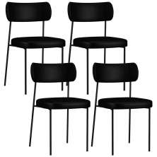 Kit 04 Cadeiras Decorativas Estofadas Para Sala de Jantar Melina L02 Couríssimo Preto - Lyam Decor
