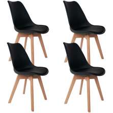 Kit 04 Cadeiras Decorativas Para Sala de Jantar Ayla Com Base de Madeira E01 Preto - Lyam Decor