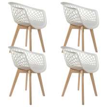 Kit 04 Cadeiras Decorativas Para Sala de Jantar Madri Com Base de Madeira E01 Branco - Lyam Decor