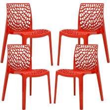 Kit 04 Cadeiras Decorativas Sala de Jantar Gruvyer F03 Vermelho - Lyam Decor