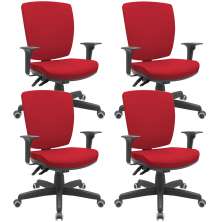Kit 04 Cadeiras Escritório Diretor Office Giratória Preto Alta Flexi P03 Poliéster Vermelho - Lyam