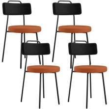 Kit 04 Cadeiras Estofada Para Sala De Jantar Barcelona L02 Couríssimo Preto Tecido Terracota - Lyam