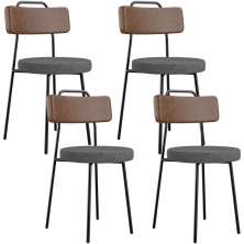 Kit 04 Cadeiras Estofada Sala De Jantar Barcelona L02 Couríssimo Marrom Linho Cinza Escuro - Lyam