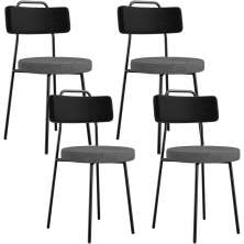 Kit 04 Cadeiras Estofada Sala De Jantar Barcelona L02 Couríssimo Preto Linho Cinza Escuro - Lyam