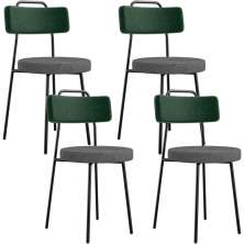 Kit 04 Cadeiras Estofada Sala De Jantar Barcelona L02 Facto Verde Musgo Linho Cinza Escuro - Lyam