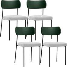 Kit 04 Cadeiras Estofadas Para Sala De Jantar Melina L02 Facto Verde Musgo Bouclê Cinza - Lyam Decor