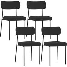 Kit 04 Cadeiras Estofadas Para Sala De Jantar Melina L02 Suede Preto - Lyam Decor