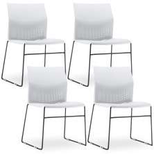 Kit 04 Cadeiras Fixa Base Preta Empilhável Connect F02 Branco - Lyam Decor