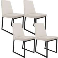 Kit 04 Cadeiras Para Sala De Jantar Base Aço Industrial Preto Dafne L02 Linho Cru - Lyam Decor