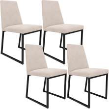 Kit 04 Cadeiras Para Sala De Jantar Base Aço Industrial Preto Dafne L02 Suede Bege - Lyam Decor