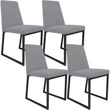 Kit 04 Cadeiras Para Sala De Jantar Base Aço Industrial Preto Dafne L02 Suede Cinza - Lyam Decor