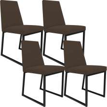 Kit 04 Cadeiras Para Sala De Jantar Base Aço Industrial Preto Dafne L02 Suede Marrom - Lyam Decor