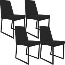 Kit 04 Cadeiras Para Sala De Jantar Base Aço Industrial Preto Dafne L02 Suede Preto - Lyam Decor