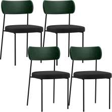 Kit 04 Cadeiras Para Sala De Jantar Melina L02 Facto Verde Musgo Linho Chumbo - Lyam Decor