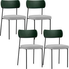 Kit 04 Cadeiras Para Sala De Jantar Melina L02 Facto Verde Musgo Linho Cinza - Lyam Decor