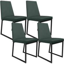 Kit 04 Cadeiras Para Sala Jantar Base Aço Industrial Preto Dafne L02 Linho Verde Musgo - Lyam Decor