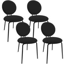 Kit 04 Cadeiras Para Sala de Jantar Cozinha Évora L02 Bouclê Preto - Lyam