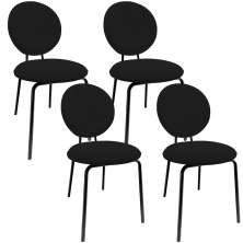 Kit 04 Cadeiras Para Sala de Jantar Cozinha Évora L02 Suede Preto - Lyam
