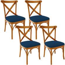 Kit 04 Cadeiras Para Sala de Jantar e Estar Living Estofada Ávila L02 Suede Azul Marinho - Lyam