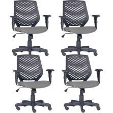 Kit 04 Cadeiras de Escritório Giratória Executiva Ergonômica Tech L02 Corino Cinza - Lyam Decor