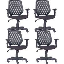 Kit 04 Cadeiras de Escritório Giratória Executiva Ergonômica Tech L02 Crepe Preto - Lyam Decor