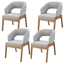 Kit 04 Cadeiras de Jantar e Estar Living Estofada Lince L02 Bouclê Cinza - Lyam Decor