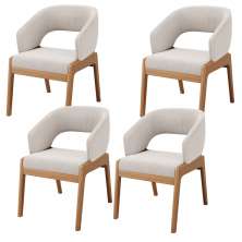Kit 04 Cadeiras de Jantar e Estar Living Estofada Lince L02 Bouclê Cru - Lyam Decor