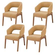 Kit 04 Cadeiras de Jantar e Estar Living Estofada Lince L02 Bouclê Mostarda - Lyam Decor