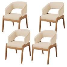 Kit 04 Cadeiras de Jantar e Estar Living Estofada Lince L02 Linho Bege Escuro - Lyam Decor
