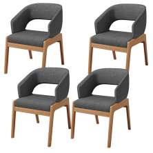 Kit 04 Cadeiras de Jantar e Estar Living Estofada Lince L02 Linho Cinza Escuro - Lyam Decor