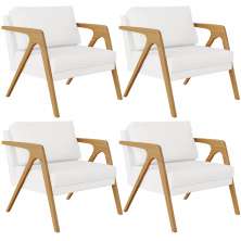 Kit 04 Poltrona Decorativa Para Sala Pietra Estrutura De Madeira L02 Corano Branco - Lyam Decor