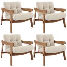 Kit 04 Poltronas Decorativa Fixa Para Sala Living Ikary L02 Canela Linho Palha - Lyam Decor