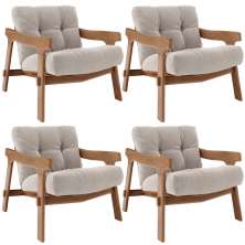 Kit 04 Poltronas Decorativa Fixa Para Sala Living Ikary L02 Canela Prime Bouclê Bege Escuro - Lyam Decor