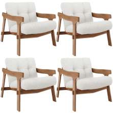 Kit 04 Poltronas Decorativa Fixa Para Sala Living Ikary L02 Canela Prime Bouclê Branco - Lyam Decor
