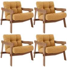 Kit 04 Poltronas Decorativa Fixa Para Sala Living Ikary L02 Canela Prime Bouclê Mostarda - Lyam Decor