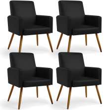 Kit 04 Poltronas Decorativa Para Sala De Estar Maria W01 Pés Palito Couríssimo Preto - Lyam Decor