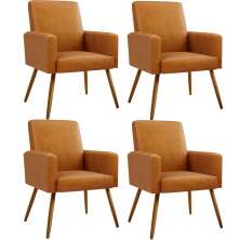 Kit 04 Poltronas Decorativa Para Sala De Estar Maria W01 Pés Palito Couríssimo Whisky - Lyam Decor