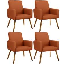 Kit 04 Poltronas Decorativa Para Sala De Estar Maria W01 Pés Palito Tecido Terracota - Lyam Decor