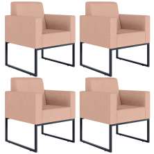 Kit 04 Poltronas Decorativa Para Sala E Recepção Base Fixa De Metal Helô L02 Linho Rosê - Lyam Decor