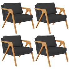 Kit 04 Poltronas Decorativa Para Sala Estar Pietra Estrutura De Madeira L02 Suede Preto - Lyam Decor