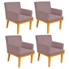 Kit 04 Poltronas Decorativa Para Sala de Estar Base Mel Beatriz W01 Suede Rosê - Lyam Decor
