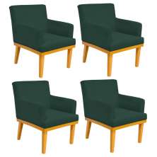 Kit 04 Poltronas Decorativa Para Sala de Estar Base Mel Beatriz W01 Suede Verde Musgo - Lyam Decor