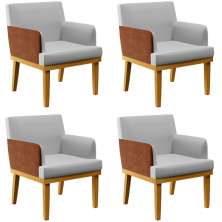 Kit 04 Poltronas Decorativas Para Sala Estar Beatriz W01 Linho Cinza Couríssimo Camel - Lyam Decor