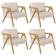 Kit 04 Poltronas Decorativas Para Sala Estar Pietra Estrutura De Madeira L02 Suede Bege - Lyam Decor