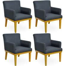 Kit 04 Poltronas Decorativas Para Sala de Estar Beatriz W01 Linho Chumbo - Lyam Decor