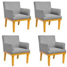 Kit 04 Poltronas Decorativas Para Sala de Estar Beatriz W01 Linho Cinza Escuro - Lyam Decor